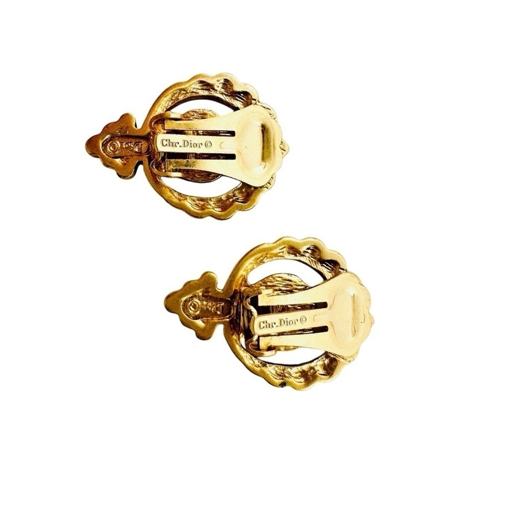 VTG Christian Dior Gold Tone Baroque Double Circles Filigree Clip Earrings - Picture 14 of 14
